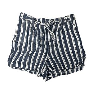 Navy and White Striped High Waist Women's Shorts